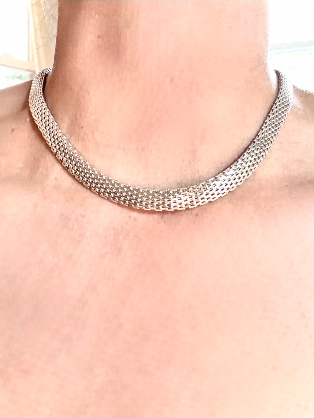 15” Sterling Silver Mesh Collar Necklace